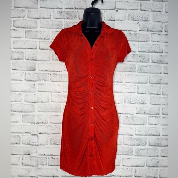 NWT Just Polly New York Red Button Down Dress Size Small - Picture 1 of 5